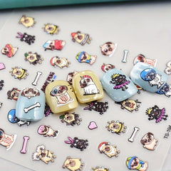 Embossed Pug Nail Art Sticker Dog Bone Nail Decals