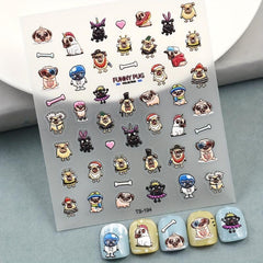 Embossed Pug Nail Art Sticker Dog Bone Nail Decals