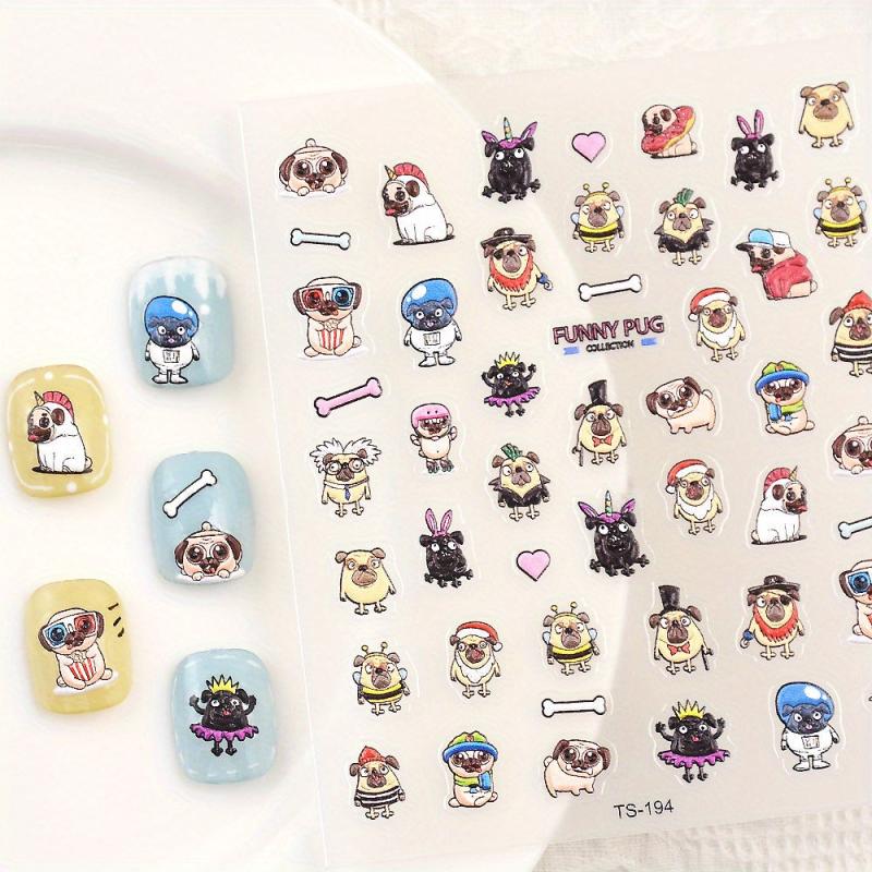Embossed Pug Nail Art Sticker Dog Bone Nail Decals