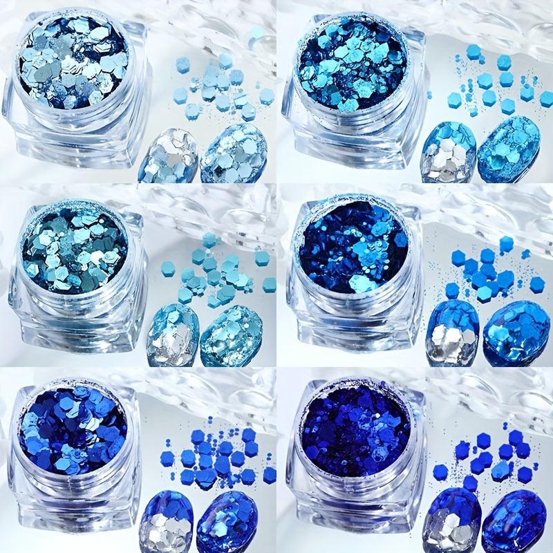 6pcs Ocean Series Nail Glitter Sequins Hexagon Nail Art Flakes