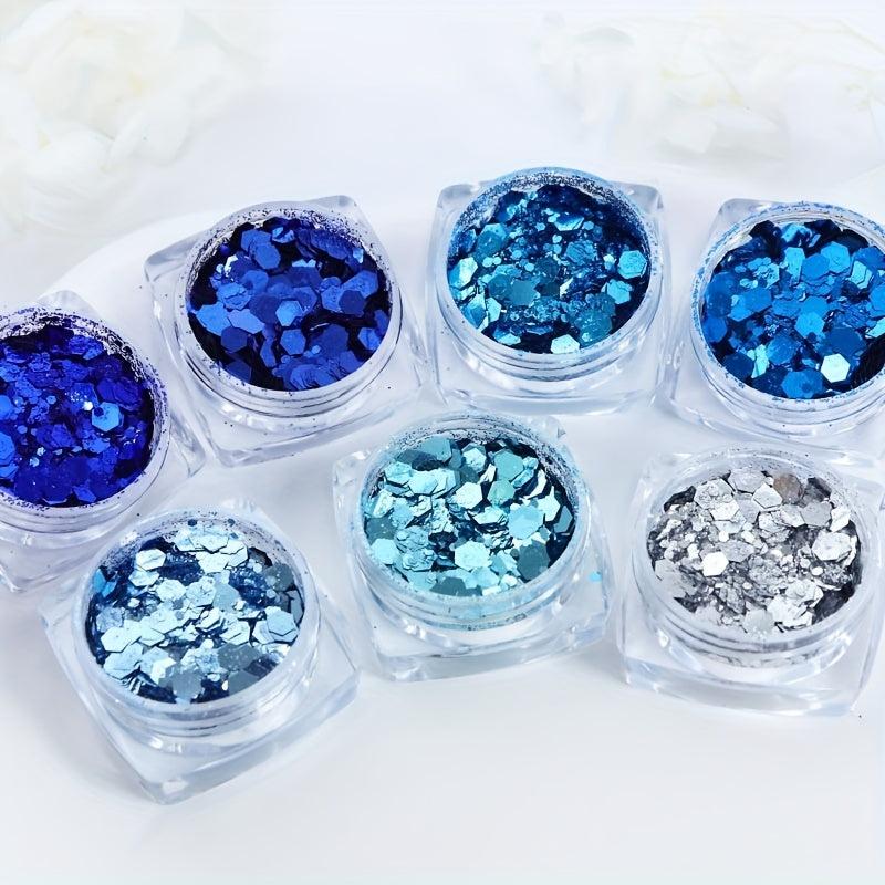 6pcs Ocean Series Nail Glitter Sequins Hexagon Nail Art Flakes