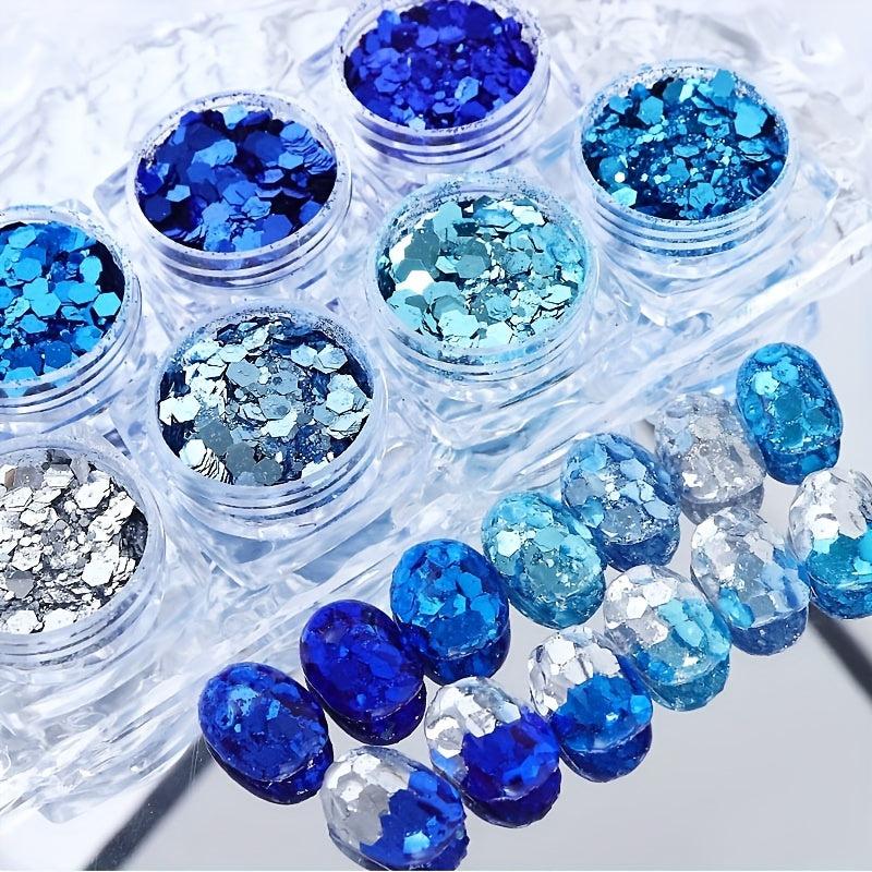 6pcs Ocean Series Nail Glitter Sequins Hexagon Nail Art Flakes