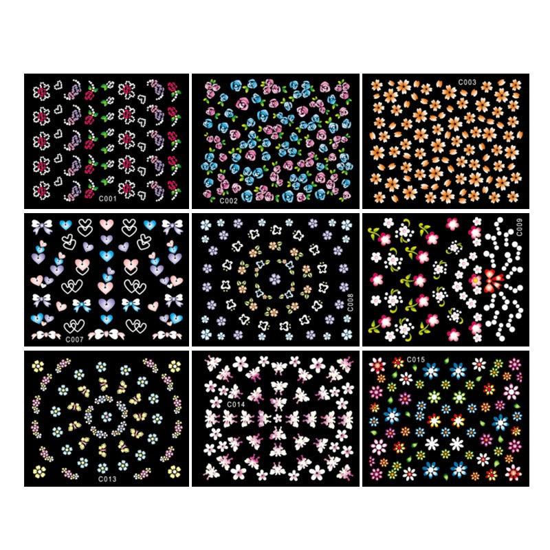 30 Sheets 3D Flower Nail Art Stickers Self Adhesive Colorful Nail Art Decals