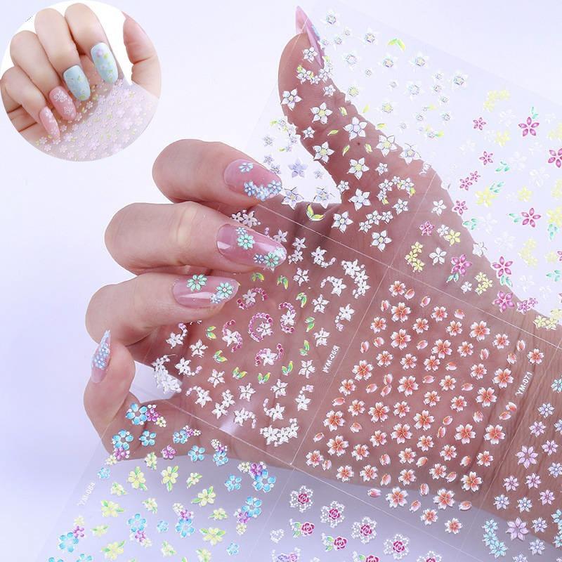 30 Sheets 3D Flower Nail Art Stickers Self Adhesive Colorful Nail Art Decals