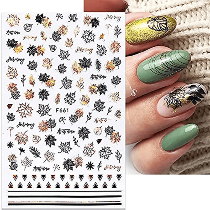 Maple Leaf Nail Art Sticker With Golden Foil - 6 Sheets