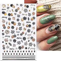 Maple Leaf Nail Art Sticker With Golden Foil - 6 Sheets
