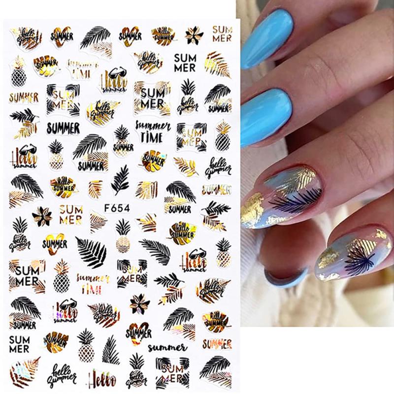Maple Leaf Nail Art Sticker With Golden Foil - 6 Sheets