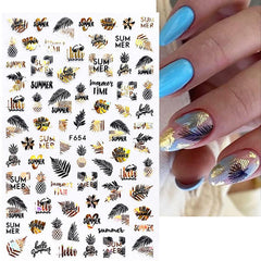 Maple Leaf Nail Art Sticker With Golden Foil - 6 Sheets