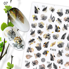 Maple Leaf Nail Art Sticker With Golden Foil - 6 Sheets