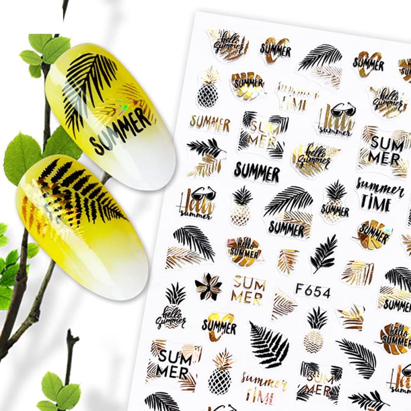 Maple Leaf Nail Art Sticker With Golden Foil - 6 Sheets