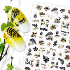 Maple Leaf Nail Art Sticker With Golden Foil - 6 Sheets