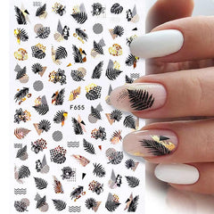 Maple Leaf Nail Art Sticker With Golden Foil - 6 Sheets