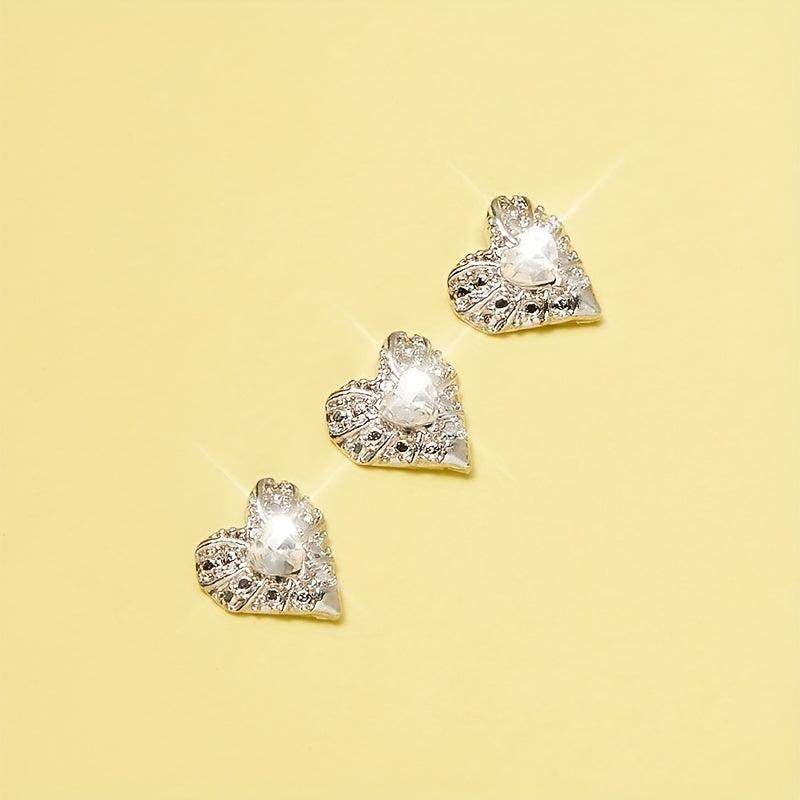 5 pcs 3D Heart Nail Charms Rhinestone Bling Nail Gem Jewels