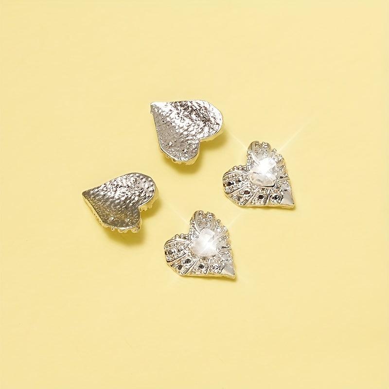 5 pcs 3D Heart Nail Charms Rhinestone Bling Nail Gem Jewels