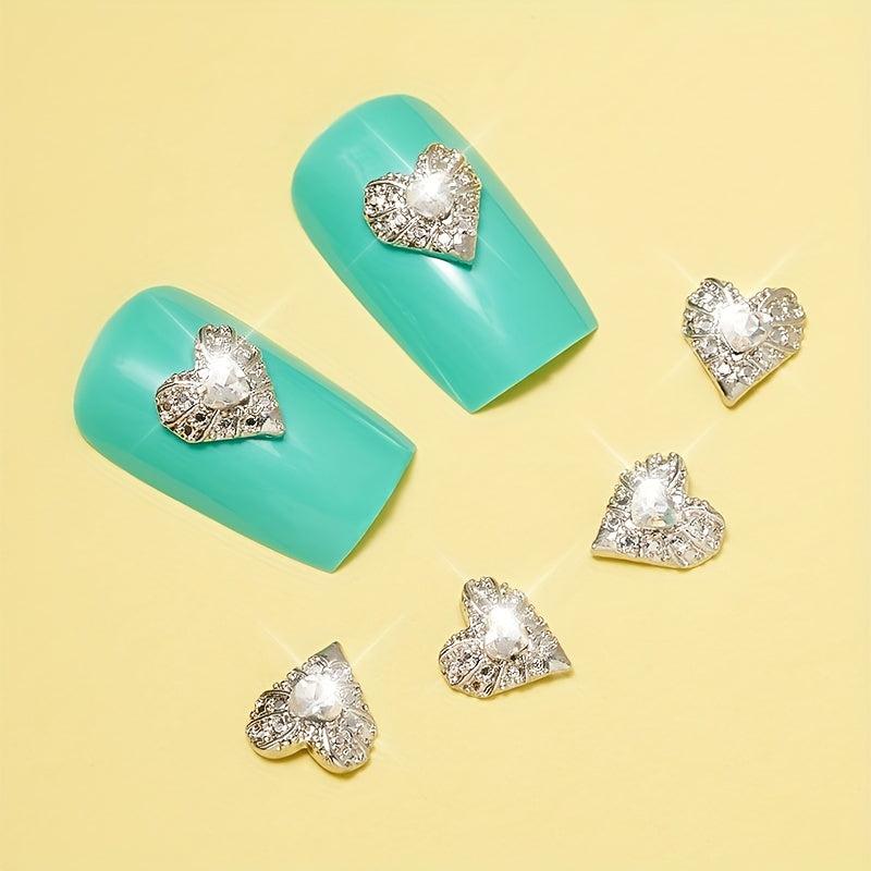 5 pcs 3D Heart Nail Charms Rhinestone Bling Nail Gem Jewels