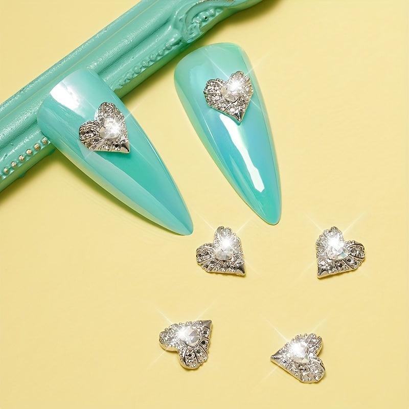 5 pcs 3D Heart Nail Charms Rhinestone Bling Nail Gem Jewels