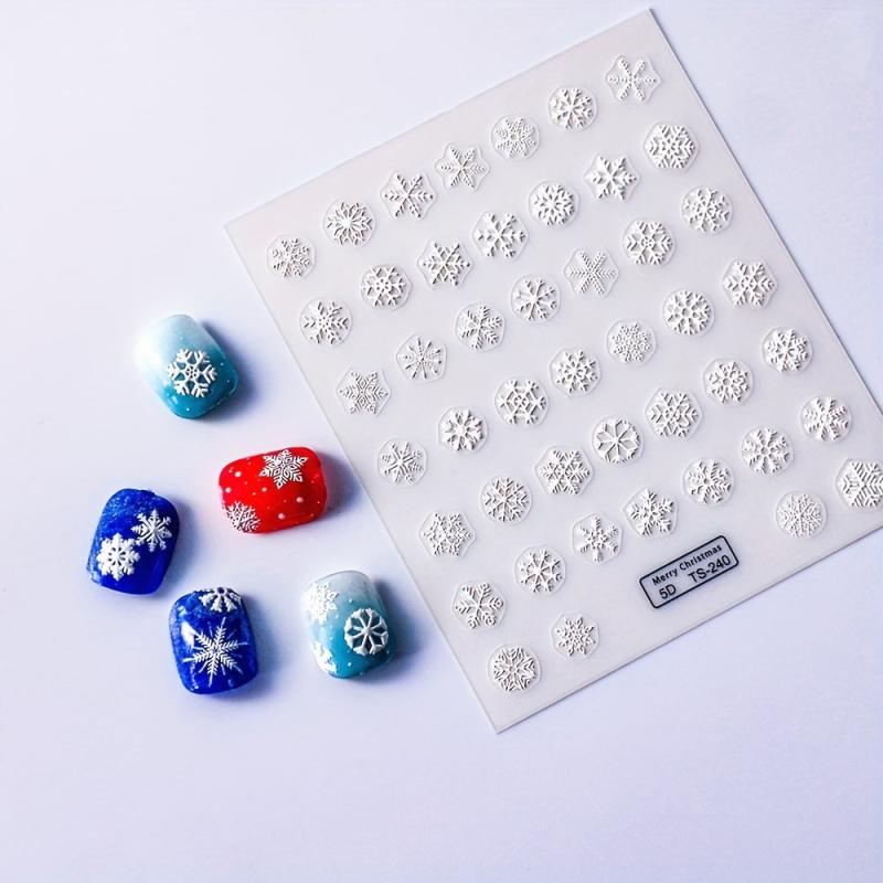 5D Embossed Christmas Nail Art Stickers Snowflake Decals