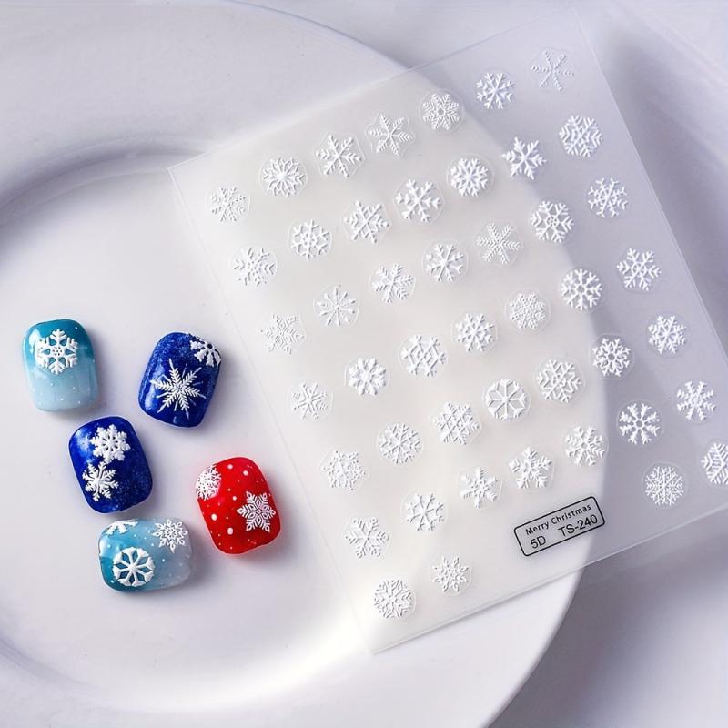 5D Embossed Christmas Nail Art Stickers Snowflake Decals