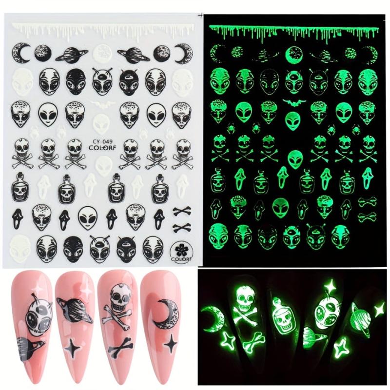 6 Pcs 3D Luminous Halloween Nail Art Stickers Decals