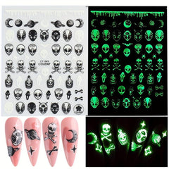 6 Pcs 3D Luminous Halloween Nail Art Stickers Decals