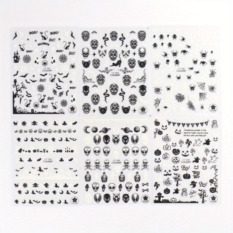 6 Pcs 3D Luminous Halloween Nail Art Stickers Decals