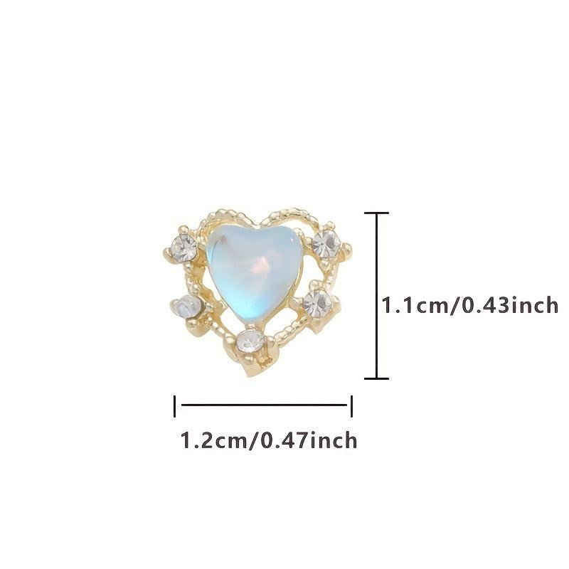 10pcs Aurora Peach Heart Nail Charms + Rhinestones Nail Gem Accessories