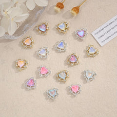 10pcs Aurora Peach Heart Nail Charms + Rhinestones Nail Gem Accessories