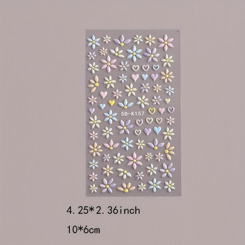 2 Sheets 5D Embossed Sunflower Nail Stickers Self Adhesive Flower Nail Art Decal