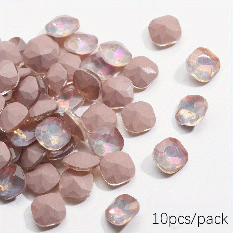 10 Pcs Aurora Mocha Pink Rhinestones Nail Art Pointed Bottom