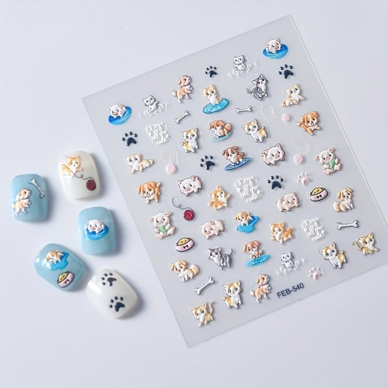 5D Embossed Animal Art Stickers Dog Cat Cake & Pig Designs Nail Supplies