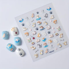 5D Embossed Animal Art Stickers Dog Cat Cake & Pig Designs Nail Supplies