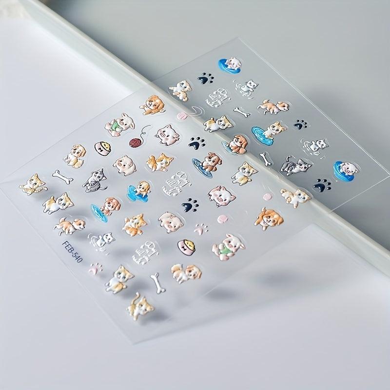 5D Embossed Animal Art Stickers Dog Cat Cake & Pig Designs Nail Supplies
