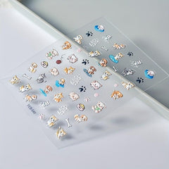 5D Embossed Animal Art Stickers Dog Cat Cake & Pig Designs Nail Supplies