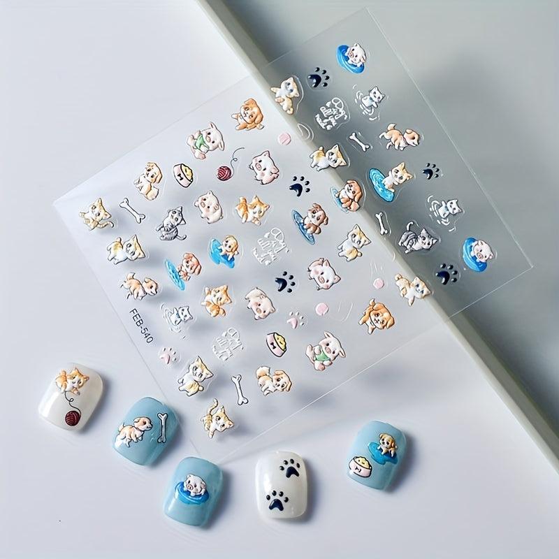 5D Embossed Animal Art Stickers Dog Cat Cake & Pig Designs Nail Supplies