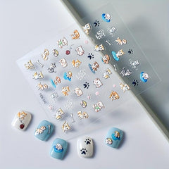 5D Embossed Animal Art Stickers Dog Cat Cake & Pig Designs Nail Supplies