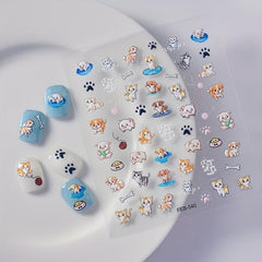 5D Embossed Animal Art Stickers Dog Cat Cake & Pig Designs Nail Supplies