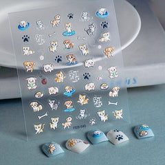 5D Embossed Animal Art Stickers Dog Cat Cake & Pig Designs Nail Supplies
