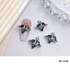 2pcs 3D Heart Planet Nail Charms With Rhinestones