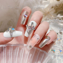 2pcs 3D Heart Planet Nail Charms With Rhinestones
