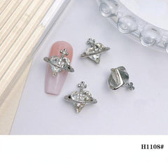 2pcs 3D Heart Planet Nail Charms With Rhinestones