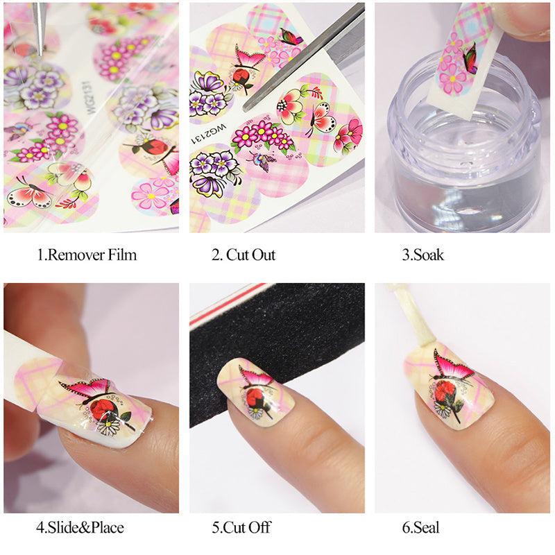 5pcs Nail Art Decals DIY Water Stickers Necklace Jewelry Flower Transfer