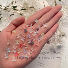 100pcs Nail Charms Rhinestone Bow Bear Heart Sparkling Resin Decor