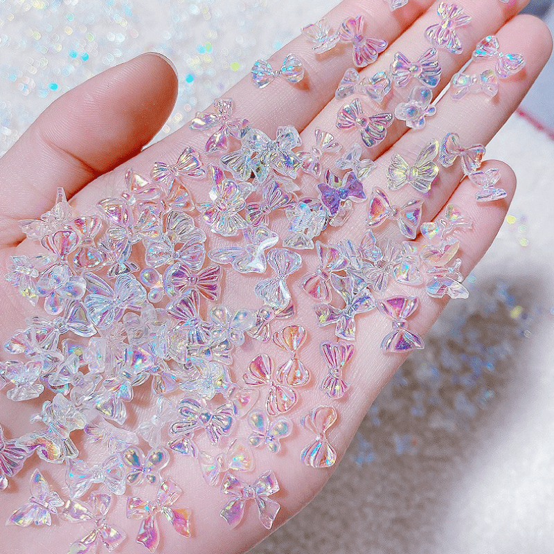 100pcs Nail Charms Rhinestone Bow Bear Heart Sparkling Resin Decor