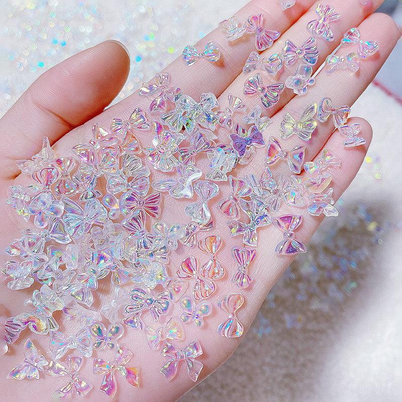 100pcs Nail Charms Rhinestone Bow Bear Heart Sparkling Resin Decor