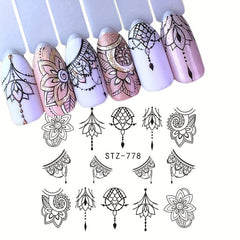 6pcs Rose Feather Nail Art Stickers DIY Decals with Necklace