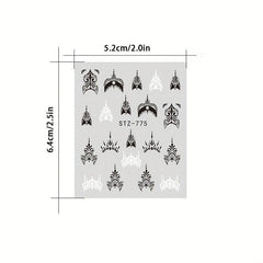 6pcs Rose Feather Nail Art Stickers DIY Decals with Necklace
