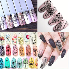6pcs Rose Feather Nail Art Stickers DIY Decals with Necklace
