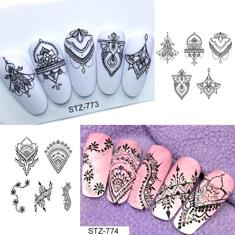 6pcs Rose Feather Nail Art Stickers DIY Decals with Necklace