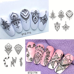 6pcs Rose Feather Nail Art Stickers DIY Decals with Necklace