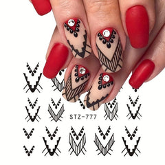6pcs Rose Feather Nail Art Stickers DIY Decals with Necklace
